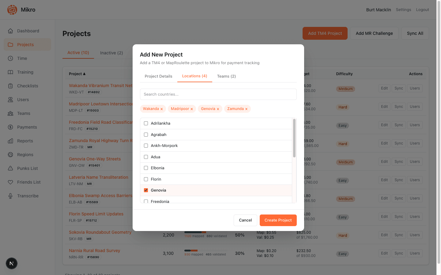 Organize mapping projects with automatic TM4 and MapRoulette sync.